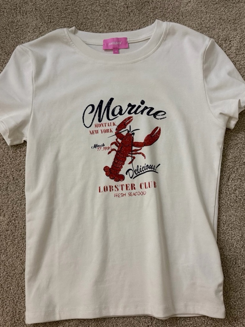 Edikted White Tee with Red Lobster Graphic